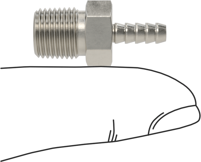 Temizlenmiş ve Torbalı 316 Paslanmaz Çelik Dikenli Hortum Bağlantısı, Kimyasallar için, Adaptör, 1/8" Hortum İç Çapı için, 1/8 NPT Erkek