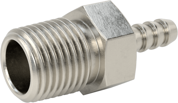 Temizlenmiş ve Torbalı 316 Paslanmaz Çelik Dikenli Hortum Bağlantısı, Kimyasallar için, Adaptör, 1/8" Hortum İç Çapı için, 1/8 NPT Erkek