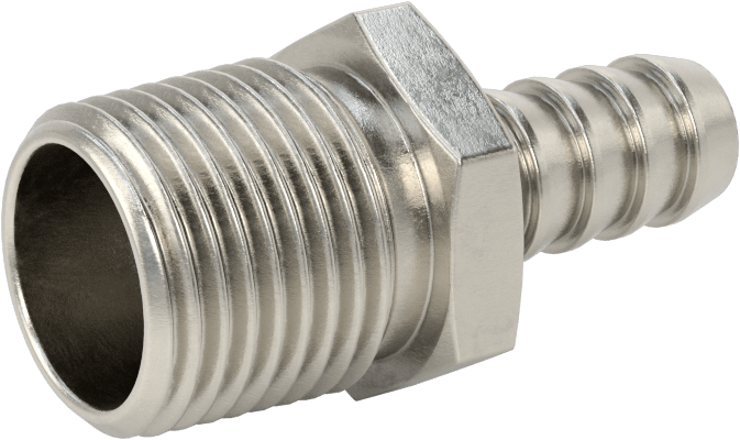 Temizlenmiş ve Torbalı 316 Paslanmaz Çelik Dikenli Hortum Bağlantısı, Kimyasallar için, Adaptör, 3/8" Hortum İç Çapı için, 1/2 NPT Erkek