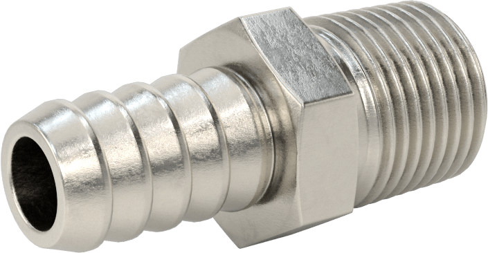 Temizlenmiş ve Torbalı 316 Paslanmaz Çelik Dikenli Hortum Bağlantısı, Kimyasallar için, Adaptör, 1/2" Hortum İç Çapı için, 1/2 NPT Erkek