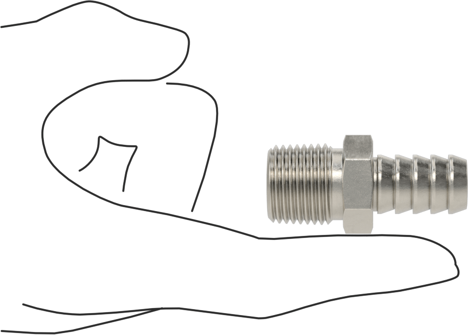 Temizlenmiş ve Torbalı 316 Paslanmaz Çelik Dikenli Hortum Bağlantısı, Kimyasallar için, Adaptör, 1/2" Hortum İç Çapı için, 1/2 NPT Erkek