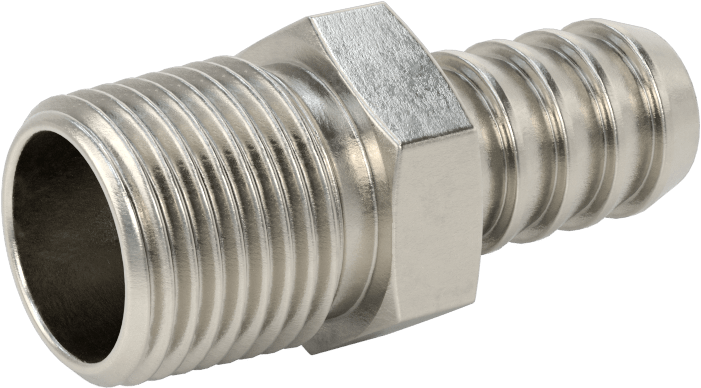 Temizlenmiş ve Torbalı 316 Paslanmaz Çelik Dikenli Hortum Bağlantısı, Kimyasallar için, Adaptör, 1/2" Hortum İç Çapı için, 1/2 NPT Erkek