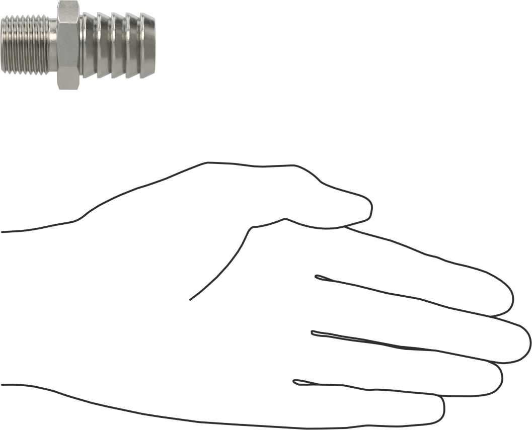 Temizlenmiş ve Torbalı 316 Paslanmaz Çelik Dikenli Hortum Bağlantısı, Kimyasallar için, Adaptör, 3/4" Hortum İç Çapı için, 1/2 NPT Erkek