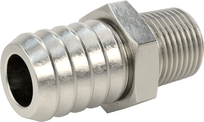 Temizlenmiş ve Torbalı 316 Paslanmaz Çelik Dikenli Hortum Bağlantısı, Kimyasallar için, Adaptör, 3/4" Hortum İç Çapı için, 1/2 NPT Erkek