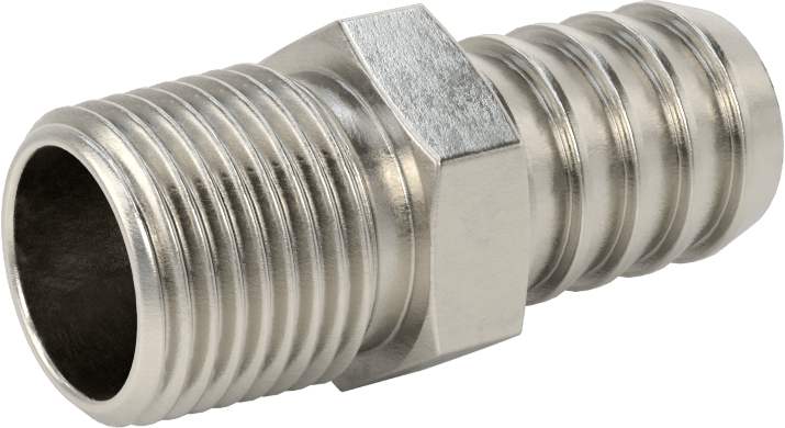 Temizlenmiş ve Torbalı 316 Paslanmaz Çelik Dikenli Hortum Bağlantısı, Kimyasallar için, Adaptör, 5/8" Hortum İç Çapı için, 1/2 NPT Erkek