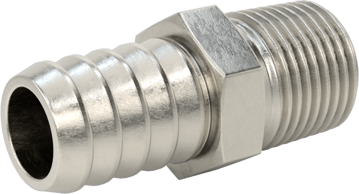 Temizlenmiş ve Torbalı 316 Paslanmaz Çelik Dikenli Hortum Bağlantısı, Kimyasallar için, Adaptör, 5/8" Hortum İç Çapı için, 1/2 NPT Erkek