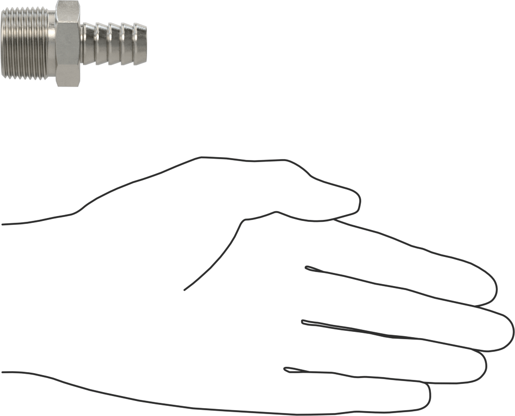Temizlenmiş ve Torbalı 316 Paslanmaz Çelik Dikenli Hortum Bağlantısı, Kimyasallar için, Adaptör, 1/2" Hortum İç Çapı için, 3/4 NPT Erkek