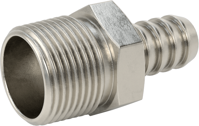 Temizlenmiş ve Torbalı 316 Paslanmaz Çelik Dikenli Hortum Bağlantısı, Kimyasallar için, Adaptör, 1/2" Hortum İç Çapı için, 3/4 NPT Erkek