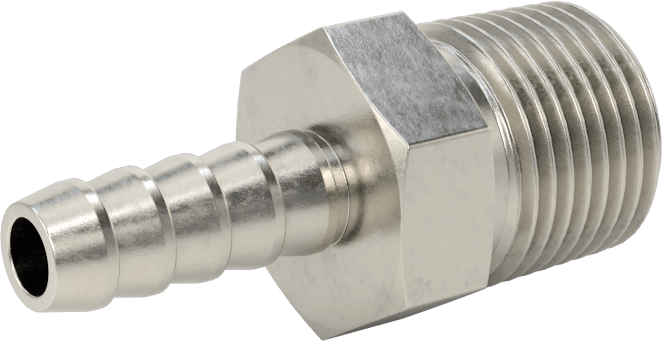 Temizlenmiş ve Torbalı 316 Paslanmaz Çelik Dikenli Hortum Bağlantısı, Kimyasallar için, Adaptör, 1/4" Hortum İç Çapı için, 3/8 NPT Erkek