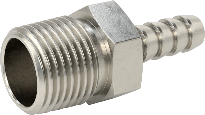 Temizlenmiş ve Torbalı 316 Paslanmaz Çelik Dikenli Hortum Bağlantısı, Kimyasallar için, Adaptör, 1/4" Hortum İç Çapı için, 3/8 NPT Erkek