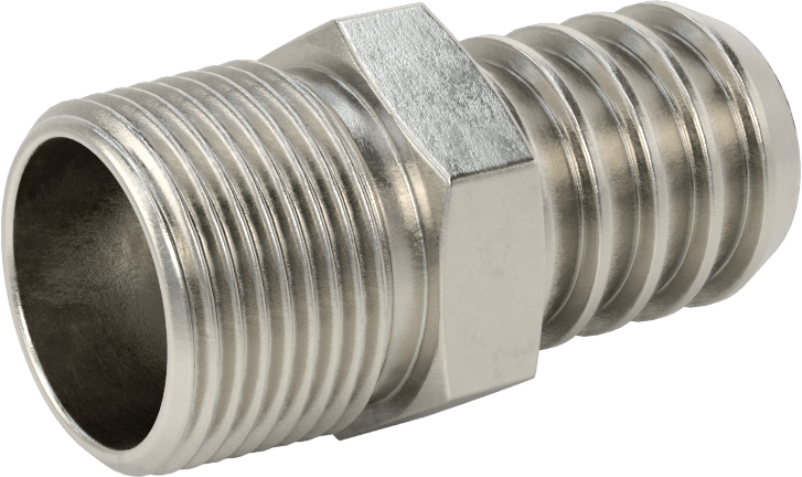 Temizlenmiş ve Torbalı 316 Paslanmaz Çelik Dikenli Hortum Bağlantısı, Kimyasallar için, Adaptör, 3/4" Hortum İç Çapı için, 3/4 NPT Erkek