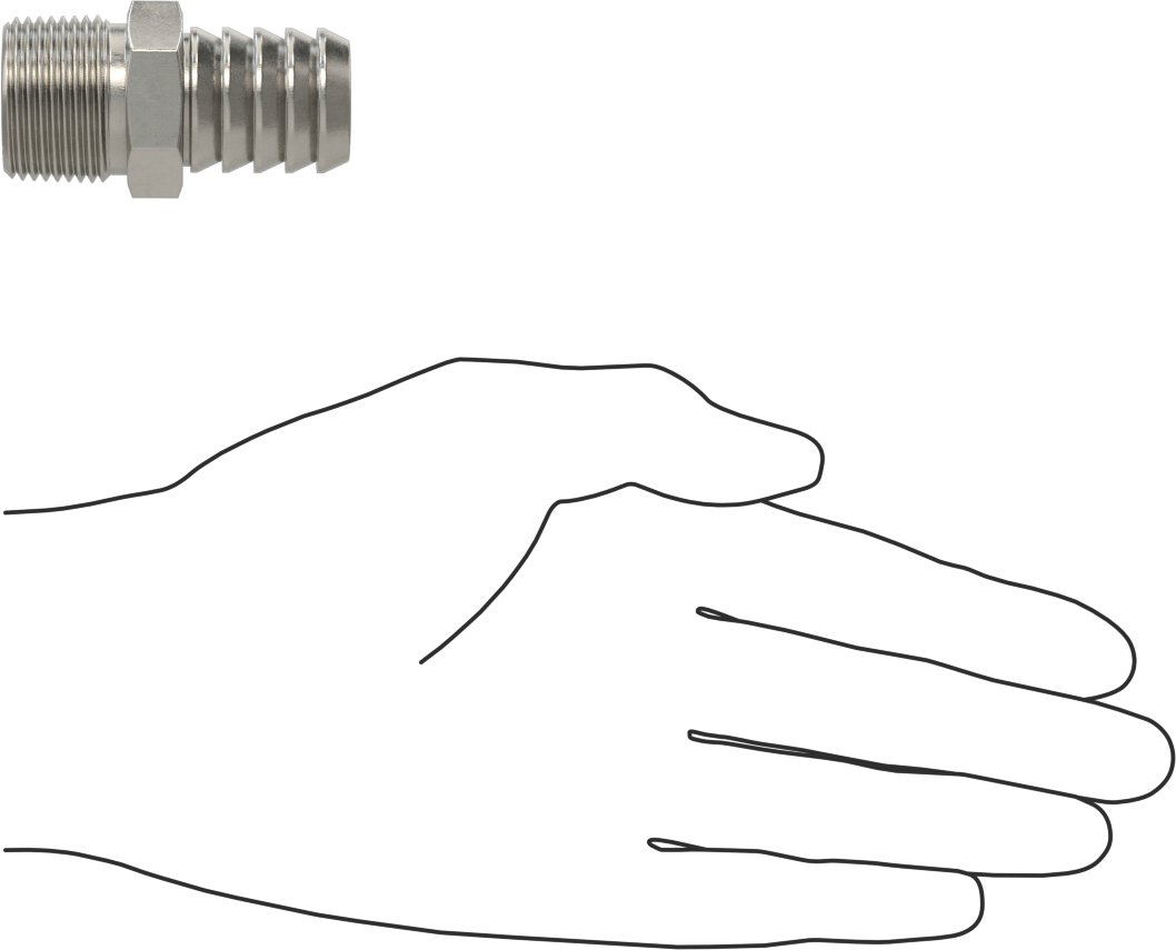 Temizlenmiş ve Torbalı 316 Paslanmaz Çelik Dikenli Hortum Bağlantısı, Kimyasallar için, Adaptör, 3/4" Hortum İç Çapı için, 3/4 NPT Erkek