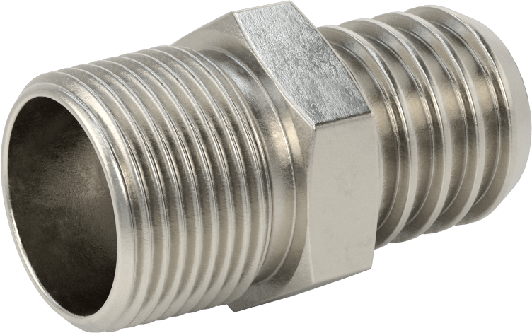 Temizlenmiş ve Torbalı 316 Paslanmaz Çelik Dikenli Hortum Bağlantısı, Kimyasallar için, Adaptör, 1" Hortum İç Çapı x 1 NPT Erkek