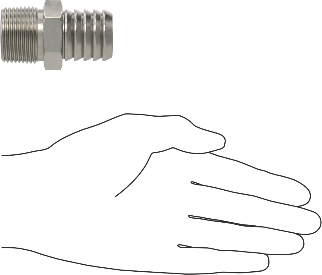 Temizlenmiş ve Torbalı 316 Paslanmaz Çelik Dikenli Hortum Bağlantısı, Kimyasallar için, Adaptör, 1" Hortum İç Çapı x 1 NPT Erkek