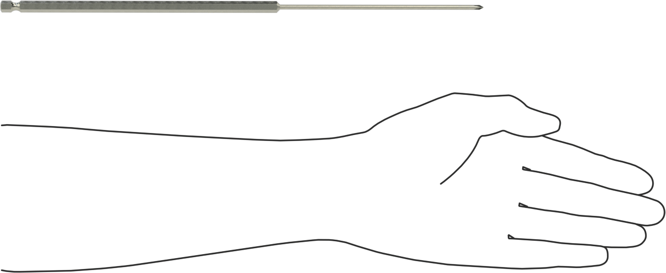 Phillips Ucu, Elektrikli Aletler için 1/4" Altıgen Şaft, 0 Numaralı Boyut, 12" Toplam Uzunluk