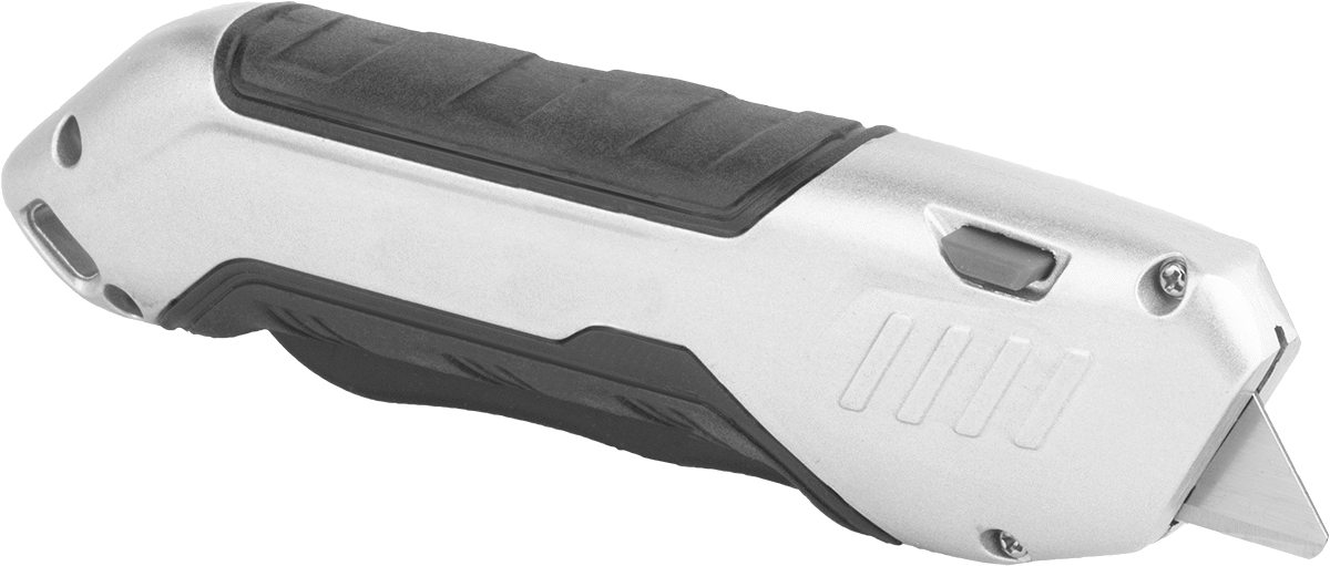 Otomatik Geri Çekilebilir Bıçaklı Maket Bıçağı, 2-1/4“ Uzunluk x 3/4” Genişlik Bıçak, 6-3/4" Kapalı Uzunluk, Metal Sap