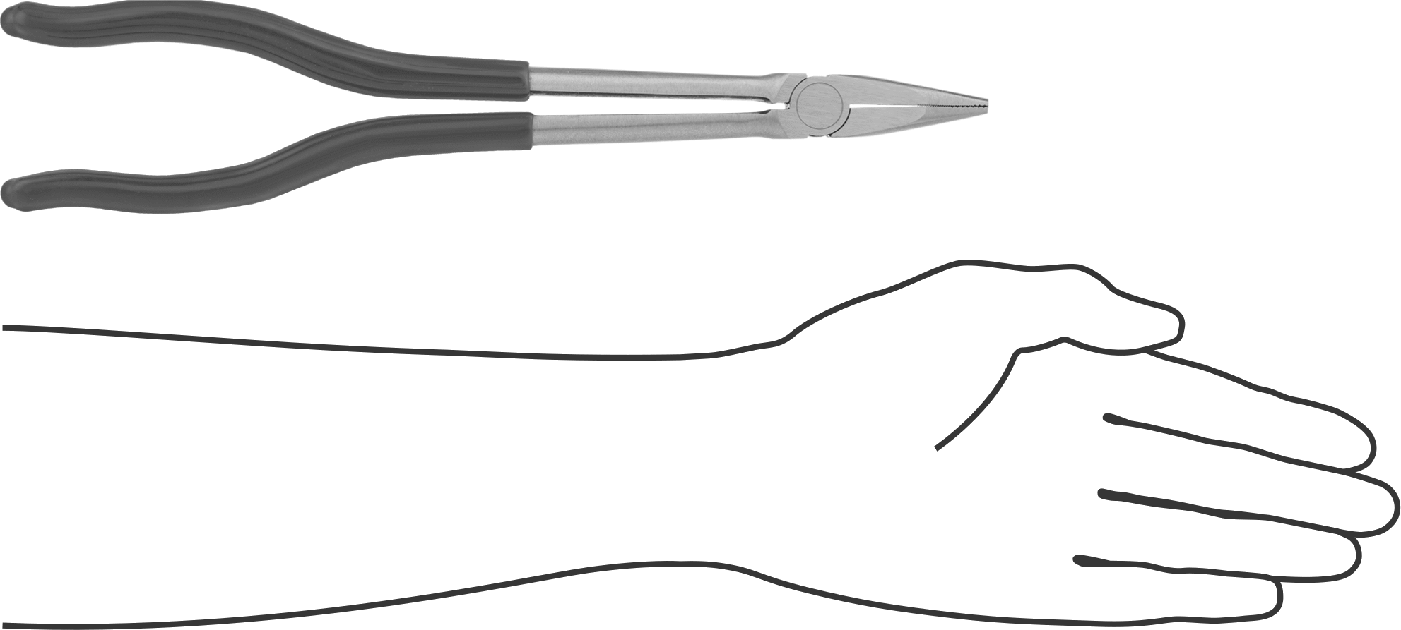 Uzatılmış Uçlu Uzun Burunlu Pense, Düz Çeneli ve Yastıklı Tutamaklı, 10-1/2" Toplam Uzunluk