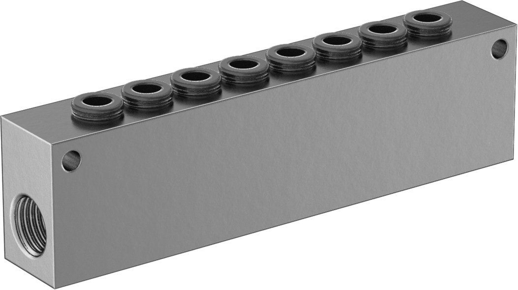 Hava için Bas-Bağlan Boru Bağlantı Parçası, 8 Çıkışlı Manifold, 1/4 NPT Dişi x 1/4" Boru Dış Çapı