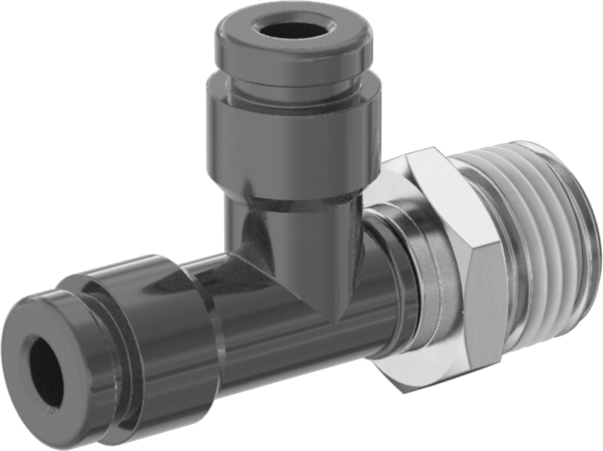 Hava için Bas-Bağlan Boru Bağlantı Parçası, Dik Açı T, 1/8" Boru Dış Çapı x 1/8 NPT Erkek için