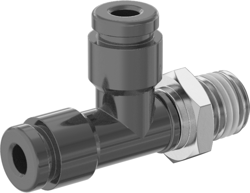Hava için Bas-Bağlan Boru Bağlantı Parçası, Dik Açı T, 1/8" Dış Çaplı Boru x 1/16 NPT Erkek