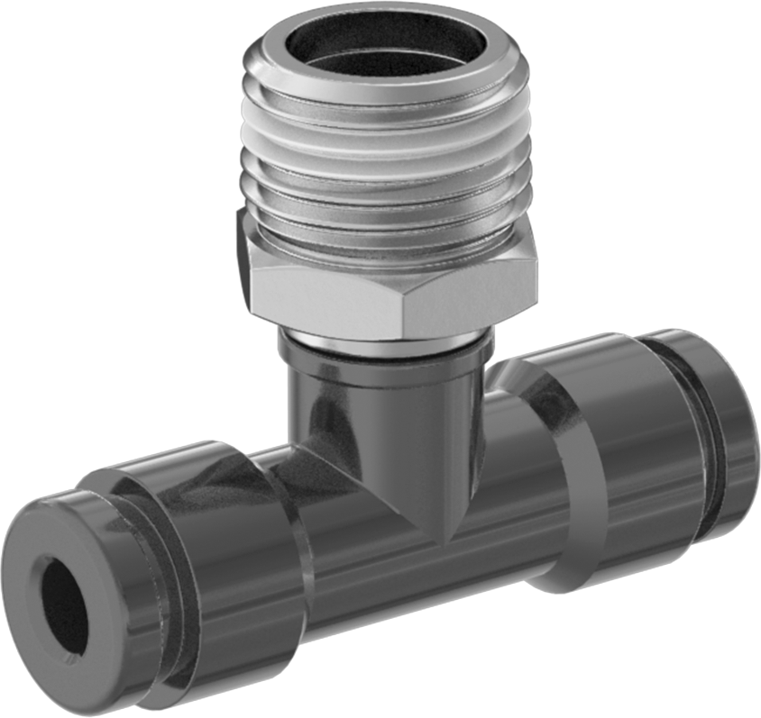 Hava için Bas-Bağlan Boru Bağlantı Parçası, Hat Üstü T, 1/8" Boru Dış Çapı x 1/8 BSPT Erkek