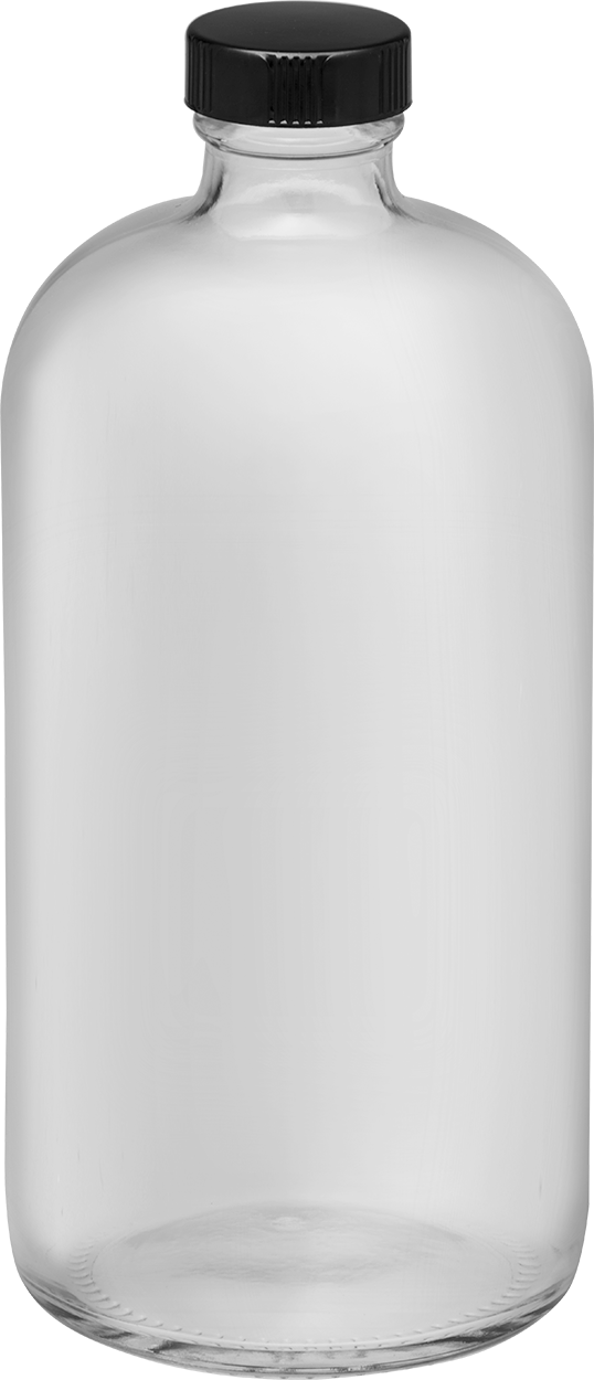 Şeffaf Cam Şişe, Yuvarlak, 32 FL. oz Kapasite
