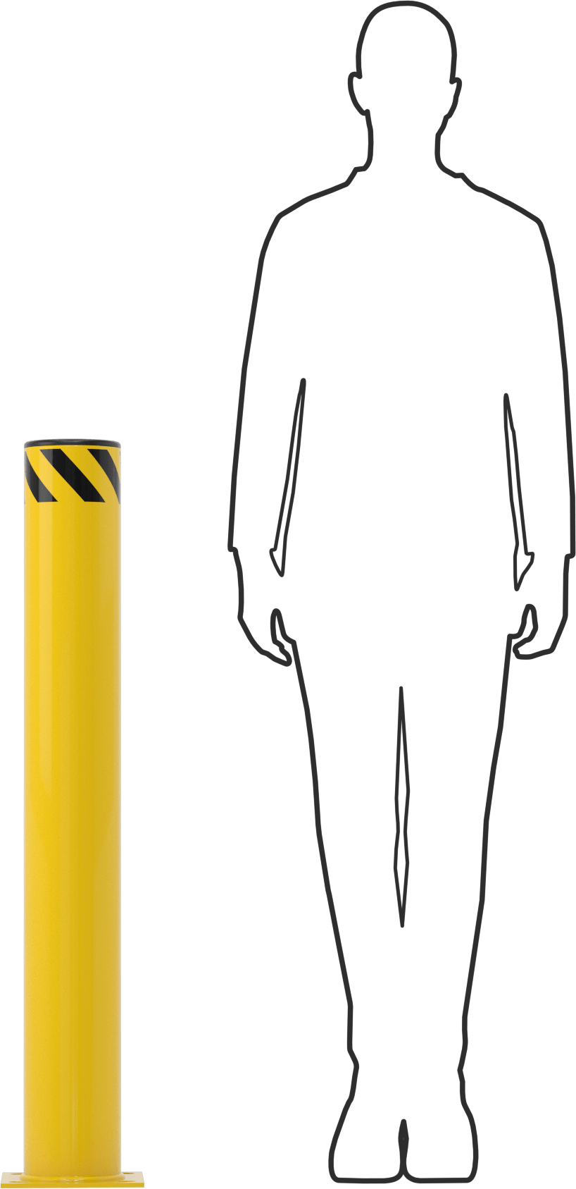 Bollard, Bantlı Açık Üst, Cıvatalı Montaj, 42" Yükseklik, 5-1/2" Çap