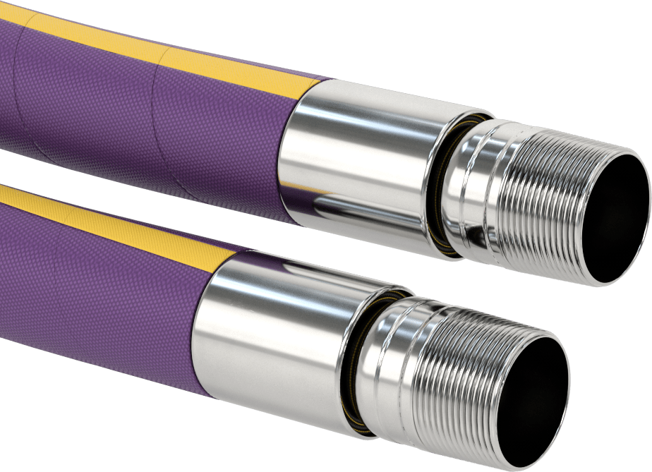 Esnek Düşük Basınçlı Kimyasal Hortum, 1-1/2 NPT Erkek Bağlantı Parçaları ile, 1-1/2" ID, 2-1/16" OD