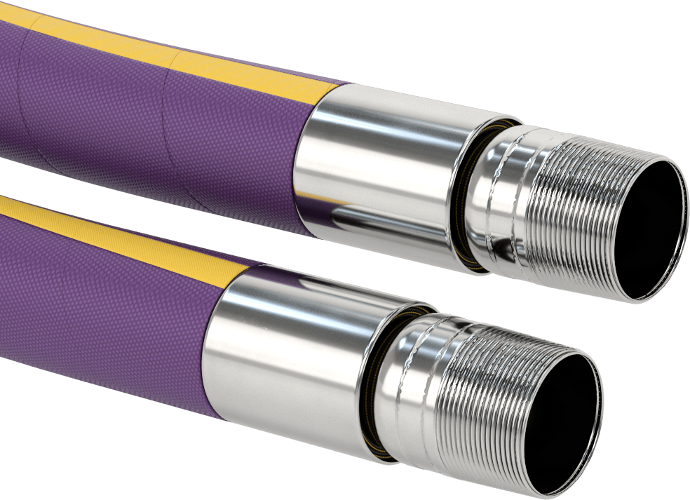 Esnek Düşük Basınçlı Kimyasal Hortum, 2 x 2 NPT Erkek Bağlantı Parçası ile, 2" ID, 2-9/16" OD