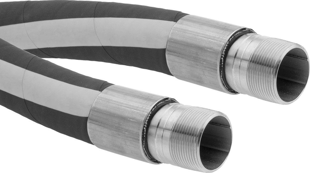 Esnek Düşük Basınçlı Kimyasal Hortum, 2 x 2 NPT Erkek Bağlantı Parçası ile, 2" ID, 2-9/16" OD