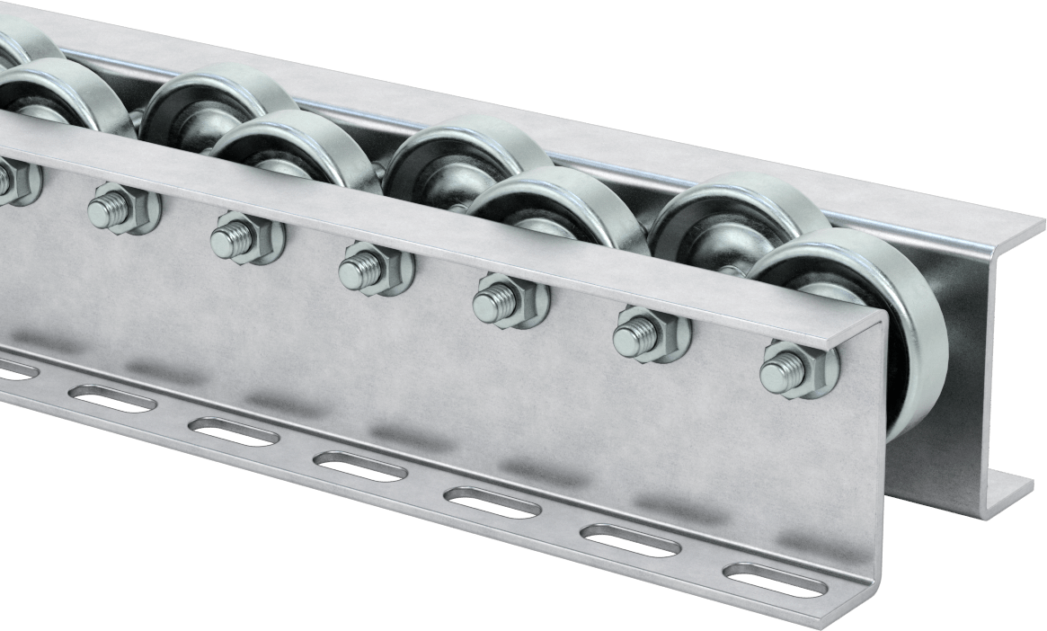 Akış Rayı, 1-15/16“ Çaplı Tekerlekler, 1-1/2” Aralıklı ve 3/8" Çıkıntılı, 10 Fit Uzunluk