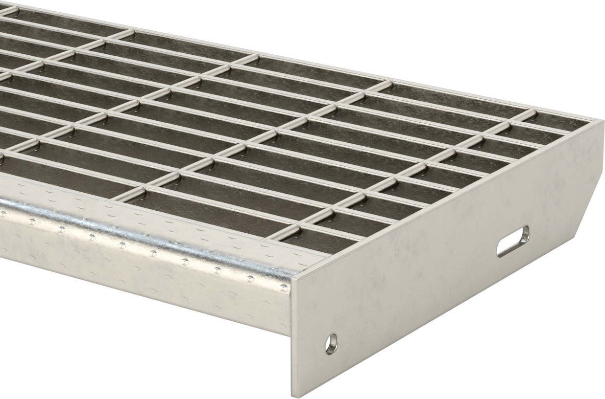 304 Paslanmaz Çelik Çubuk Izgara Merdiven Basamağı, Pürüzsüz, 36“ Genişlik x 12-1/8” Derinlik, 1-1/4" Yatak Çubuğu Yüksekliği