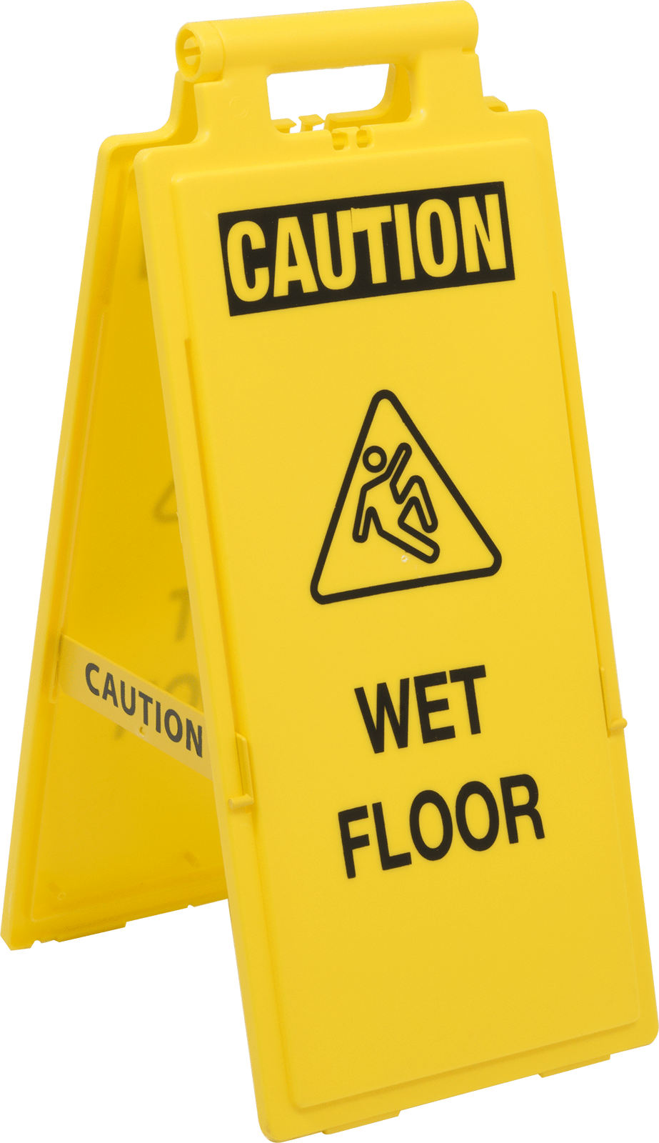 Caution—Wet Floor with Watch Your Step Symbol (English)—Message on Front and Back