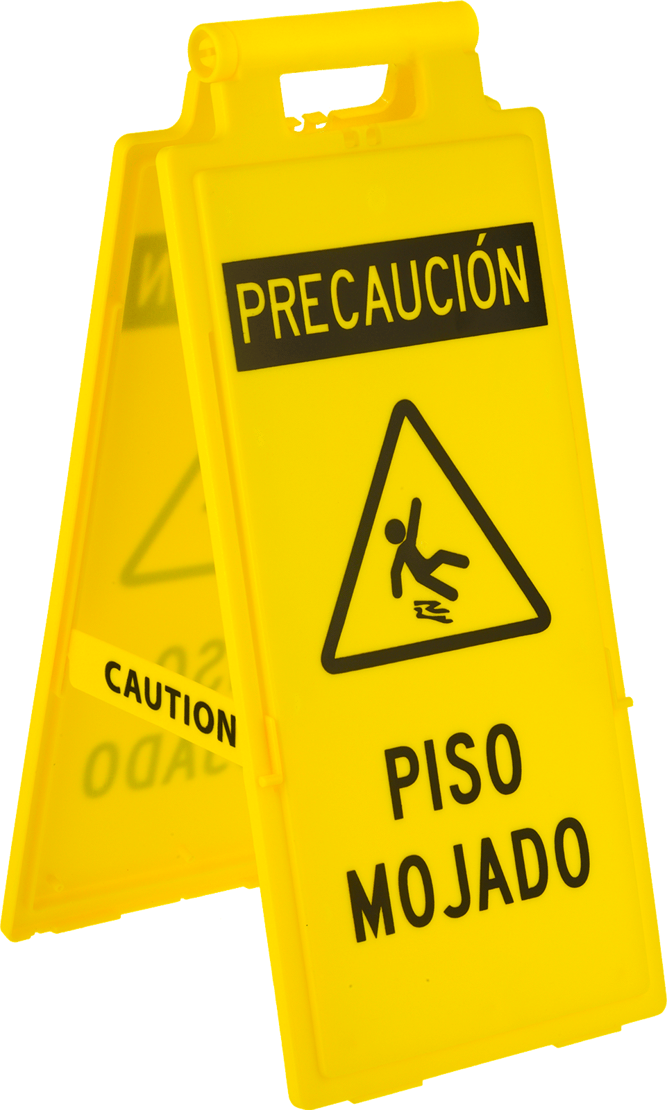 Precaucio´n—Piso Mojado with Watch Your Step Symbol (Spanish)—Message on Front and Back