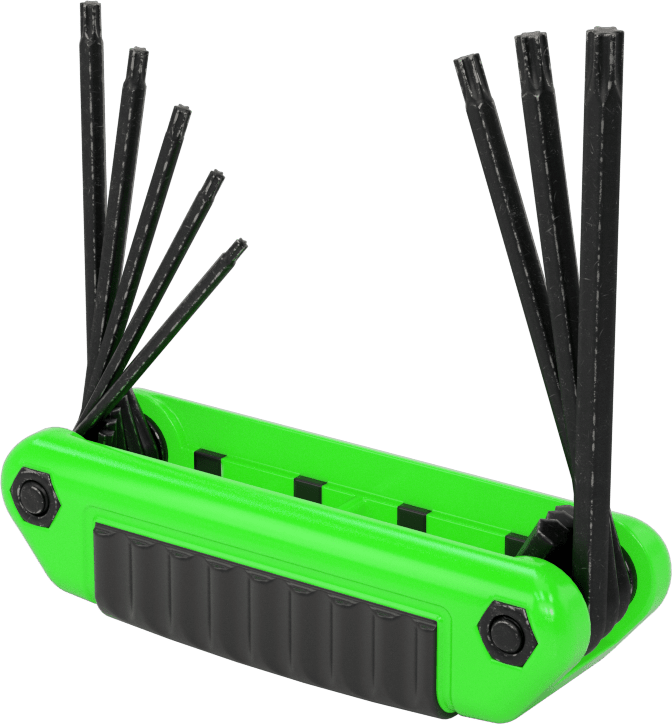 Ultra Kavramalı Katlanabilir Torx L-Anahtar Seti, 8 Boyut, 3-5/8" Uzunluk Yeşil Plastik Tutamak
