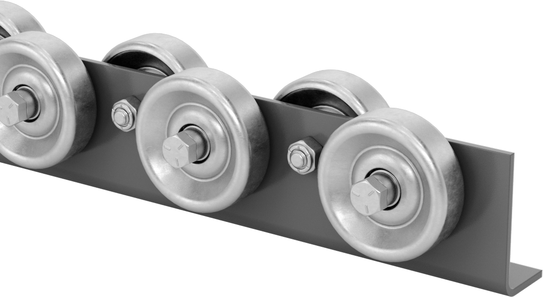 Akış Rayı, Toz Boyalı Çelik Çerçeve, 1-1/2" Tekerlek Aralığı, 10 Fit Uzunluk