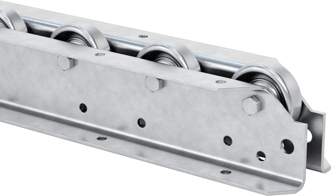 Akış Rayı, 1-15/16“ Çaplı, 3/8” Çıkıntılı Galvanizli Çelik Tekerlekler, 5 Fit Uzunluk