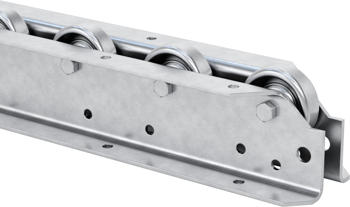 Akış Rayı, 1-15/16“ Çaplı, 3/8” Çıkıntılı Galvanizli Çelik Tekerlekler, 10 Fit Uzunluk