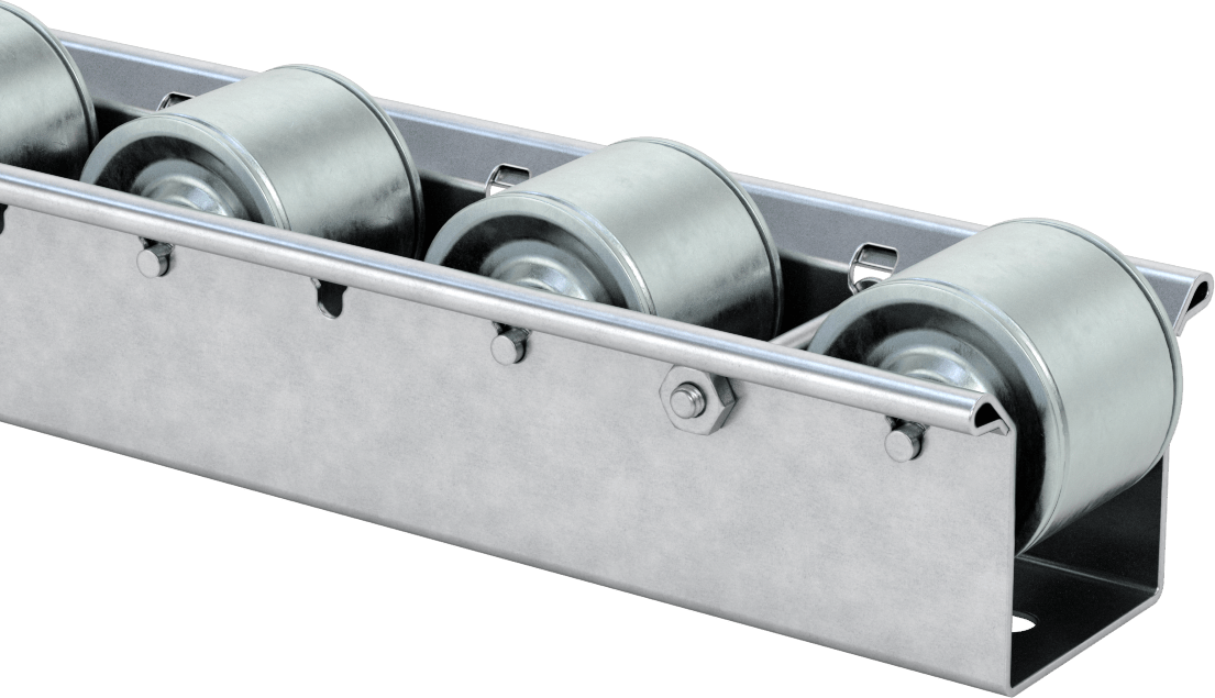 Akış Rayı, 1-7/8“ Çap x 1-1/2” Genişlik Çinko Kaplı Çelik Tekerlekler, 10 Fit Uzunluk