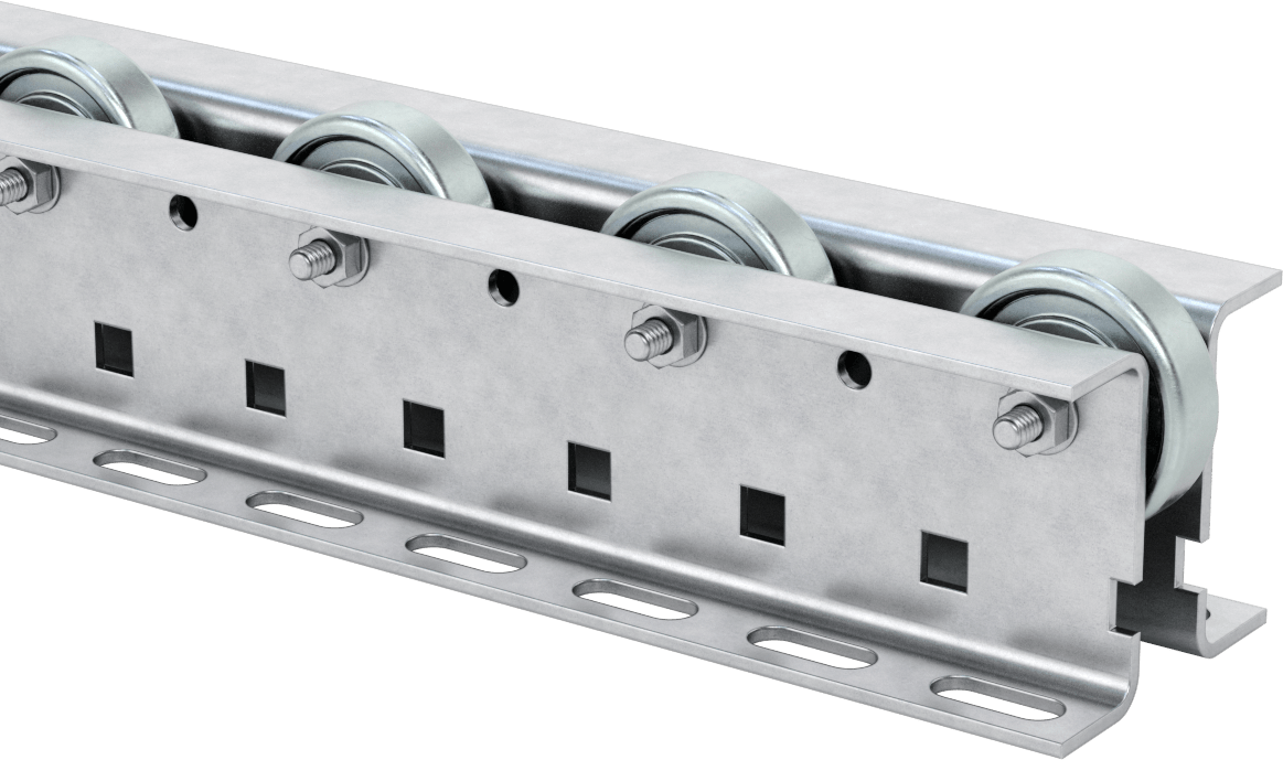 Akış Rayı, 1-15/16“ Çap x 5/8” Genişlik Çinko Kaplı Çelik Tekerlekler, 10 Fit Uzunluk