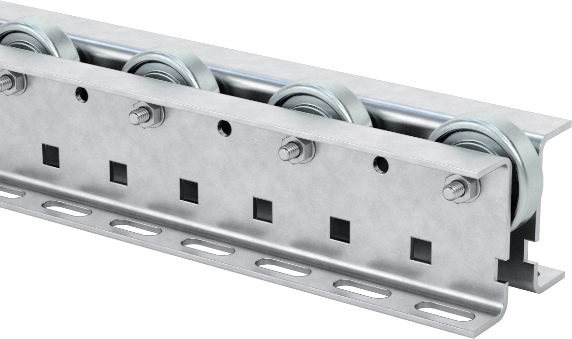 Akış Rayı, 1-15/16“ Çap x 5/8” Genişlik Çinko Kaplı Çelik Tekerlekler, 5 Fit Uzunluk