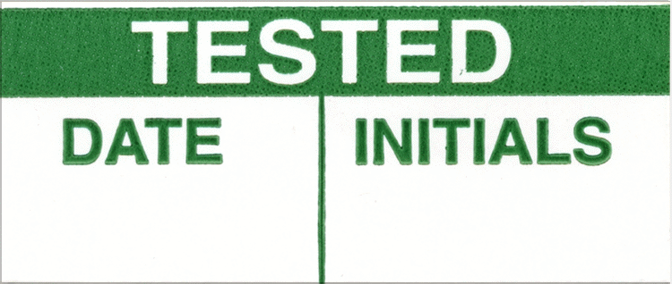 Malzeme Takip Etiketleri, Tyvek Plastik, Test Edildi Mesajı, 5/8" Yüksek, 1-1/2" Genişlik