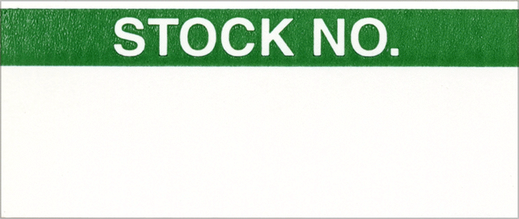 Malzeme Takip Etiketleri, Vinil Plastik, Stok No. Mesajı, 5/8" x 1-1/2"