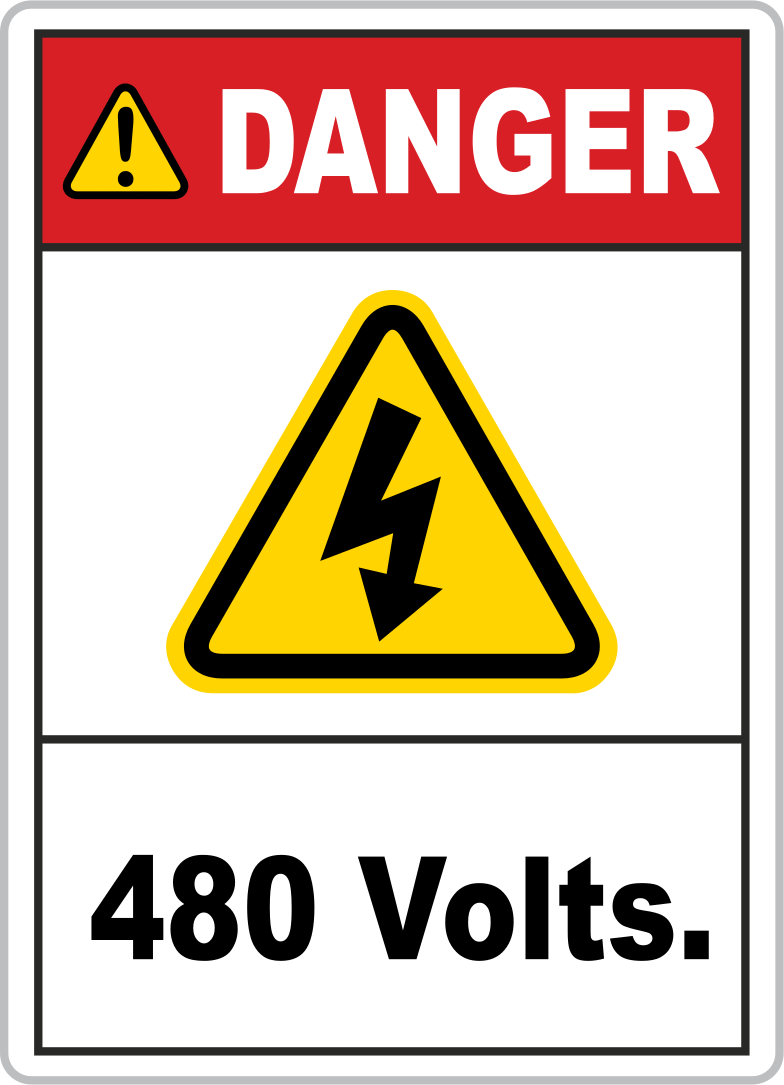 Kaza Önleme Resimli Etiketleri, Tehlike - 480 Volt Mesajı, 2-1/2" Yükseklik, 1-3/4" Genişlik