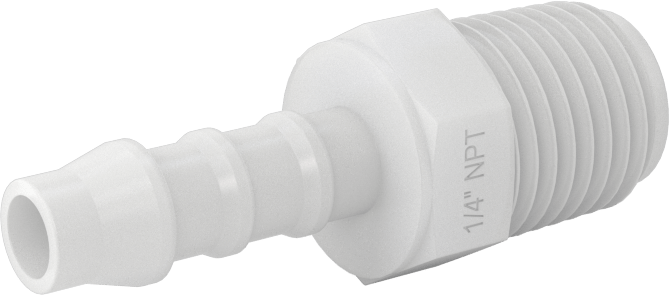 Kimyasallara Dayanıklı PVDF Hortum Bağlantı Elemanı, Düz Adaptör, 1/4" Hortum İç Çapı için, 1/4 NPT Erkek