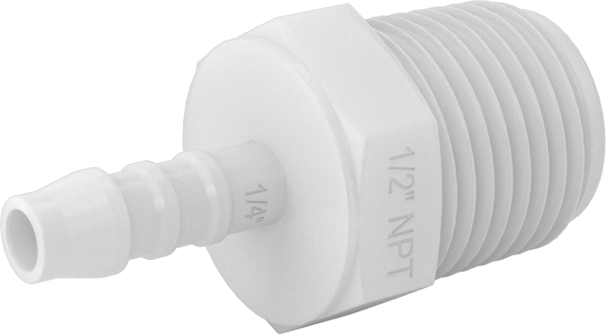 Kimyasallara Dayanıklı PVDF Hortum Bağlantı Elemanı, Düz Adaptör, 1/4" Hortum İç Çapı için, 1/2 NPT Erkek