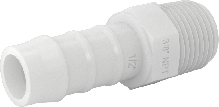 Kimyasallara Dayanıklı PVDF Hortum Bağlantı Elemanı, Düz Adaptör, 1/2" Hortum İç Çapı için, 3/8 NPT Erkek