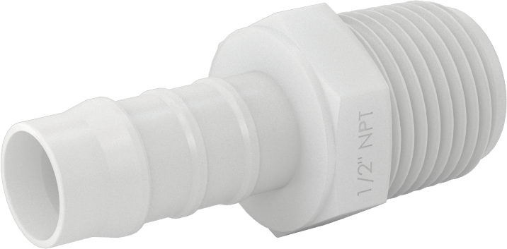 Kimyasallara Dayanıklı PVDF Hortum Bağlantı Elemanı, Düz Adaptör, 1/2" Hortum İç Çapı için, 1/2 NPT Erkek