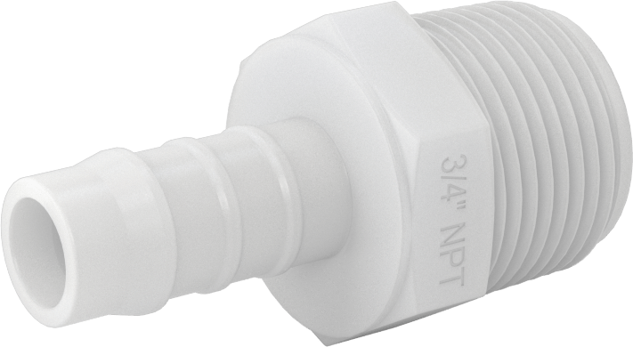 Kimyasallara Dayanıklı PVDF Hortum Bağlantı Elemanı, Düz Adaptör, 1/2" Hortum İç Çapı için, 3/4 NPT Erkek