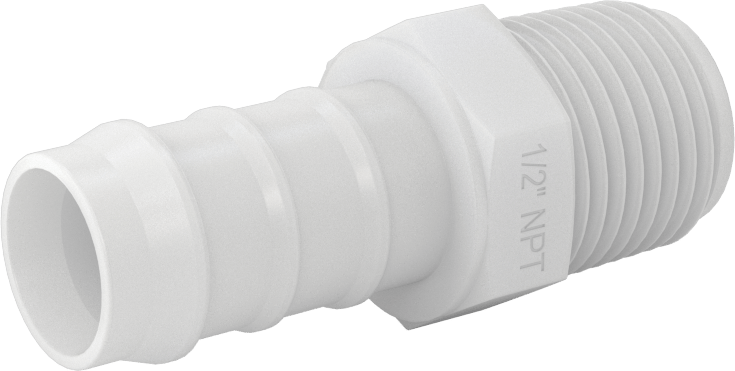 Kimyasallara Dayanıklı PVDF Hortum Bağlantı Elemanı, Düz Adaptör, 5/8" Hortum İç Çapı için, 1/2 NPT Erkek